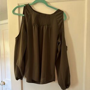 New York & Company Olive Cold Shoulder Blouse
